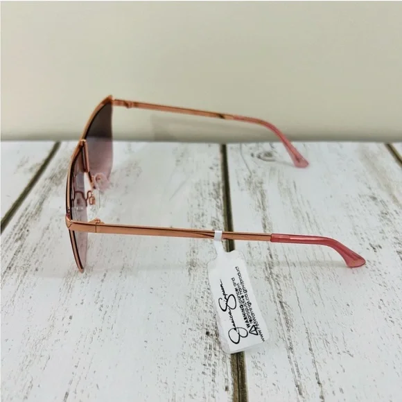 Jessica Simpson Rose Gold Metal Frame Square Shield Sunglasses Eyewear J6100 - Picture 6 of 14